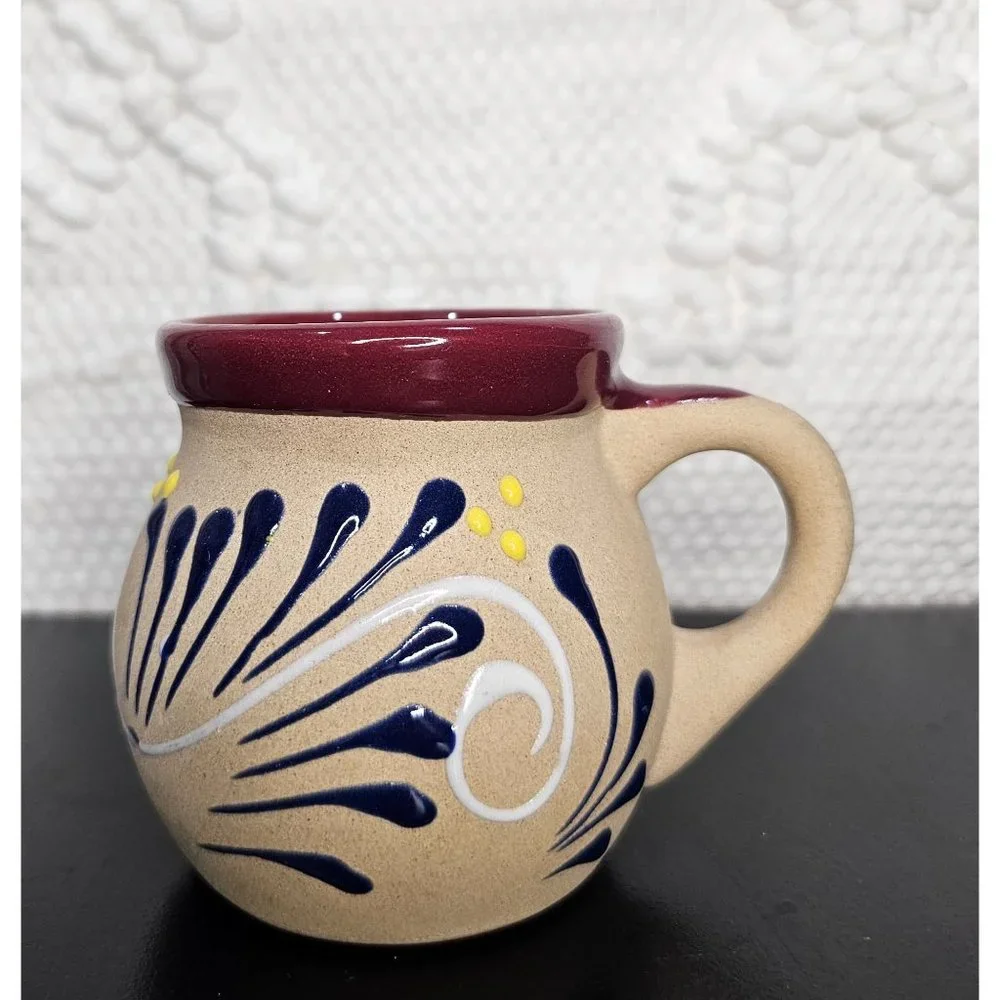Vintage Mexican hand-painted sandstone‎ enameled mug 8 ounce - Great Condition